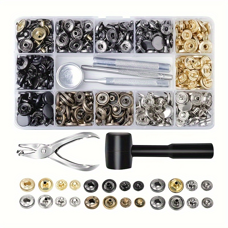 

120 Set Leather Snap Fasteners Kit, Metal Button Press Studs With Installation Tools And Hammer, Multi-size Snaps For Diy Leathercraft, Clothing, Jeans, Jewelry, Bags, Craft Making