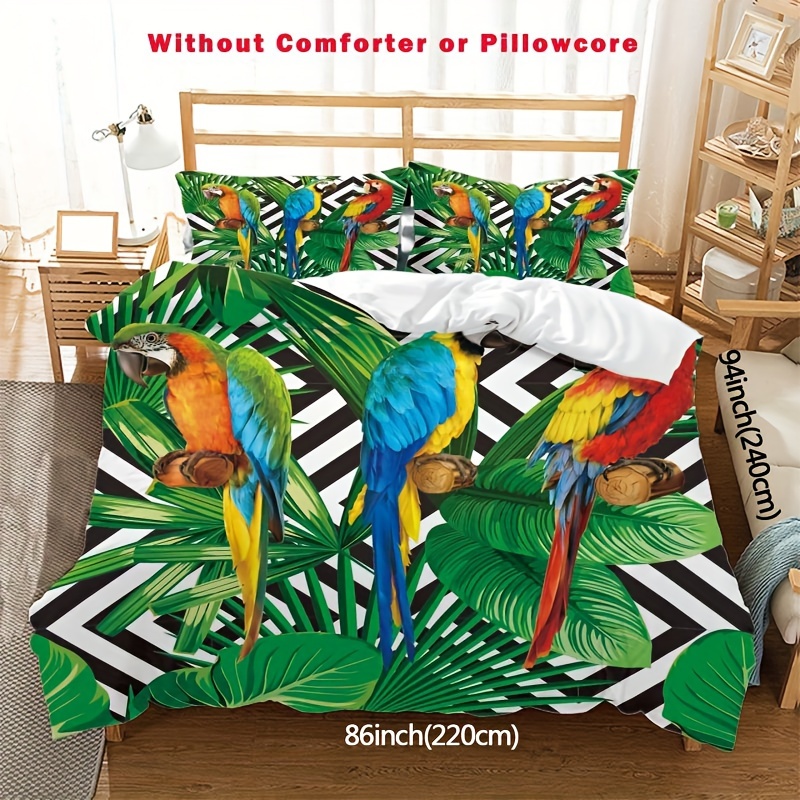 TEMU Housse de Couette Macaw, Ensemble de Literie Feuilles et Perroquet pour Décoration de Chambre Garçons Ados Filles, Ensemble Housse de Couette