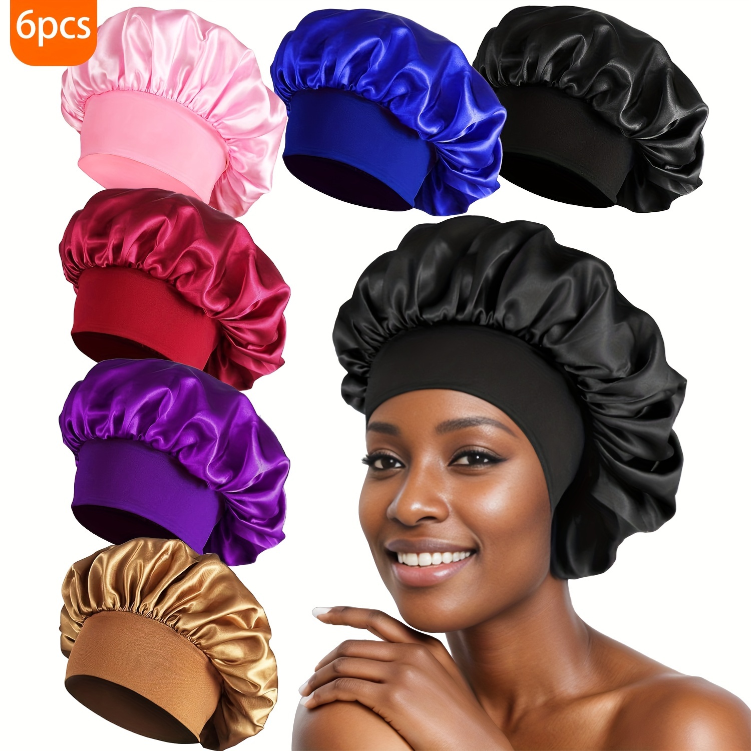 

6pcs Women's Bonnet Solid Color Wide Smooth Tiny Fashion Sleeping Hat Casual, Comfortable, Soft, Breathable Suitable For Sleeping, Not Easy To Slip Hair Hair Protection Hat