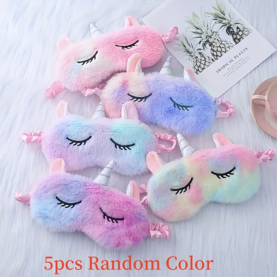 Image of 2pcs/5pcs - Tale-themed Soft Plush Eye Mask For , Design For Comfortable For Nap And Travel, Cute , Soft Fabric, Ideal For Party Accessory And Relaxation - Random Color!