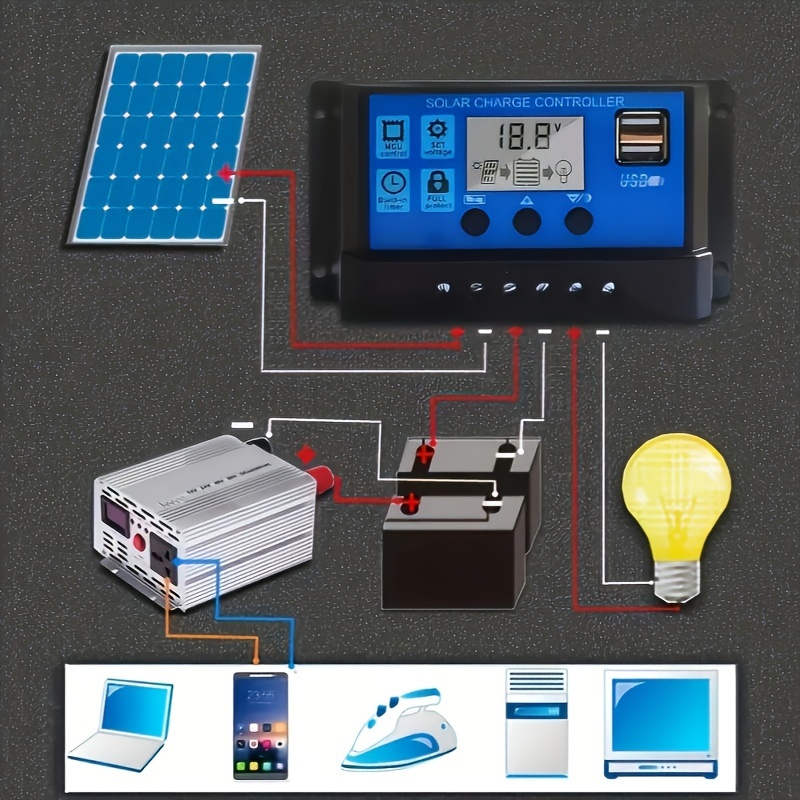 Contrôleur de charge solaire avec écran LCD réglable, contrôleur de panneau  solaire, batterie de panneau solaire