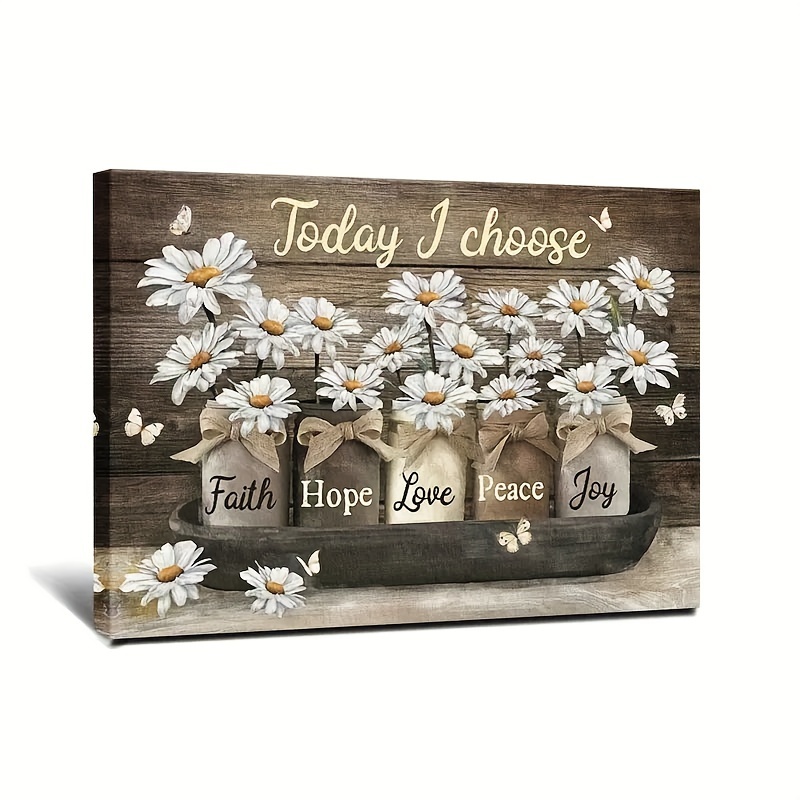 

1pc Framed Canvas Poster, Rustic Wall Art Daisy Butterfly Gift Canvas Vintage Floral Wall Art, Living Room Decor Vintage Flowers Painting Ready To Hang 30*40cm/11.81x15.75in