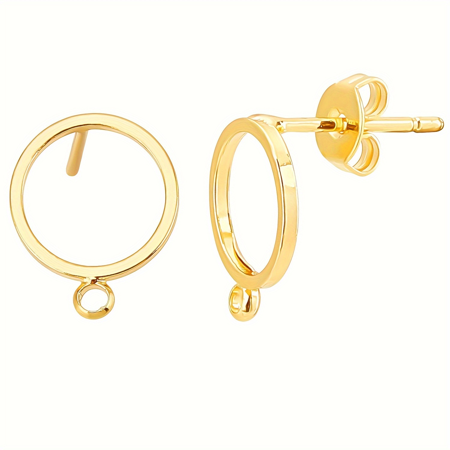 E-shop 10 Stück 18K vergoldenete Ohrstecker mit Schlaufe, einfache Kreisgeometrie, Ohrsteckerstifte mit 10 Schmetterling-Ohrhaken für die