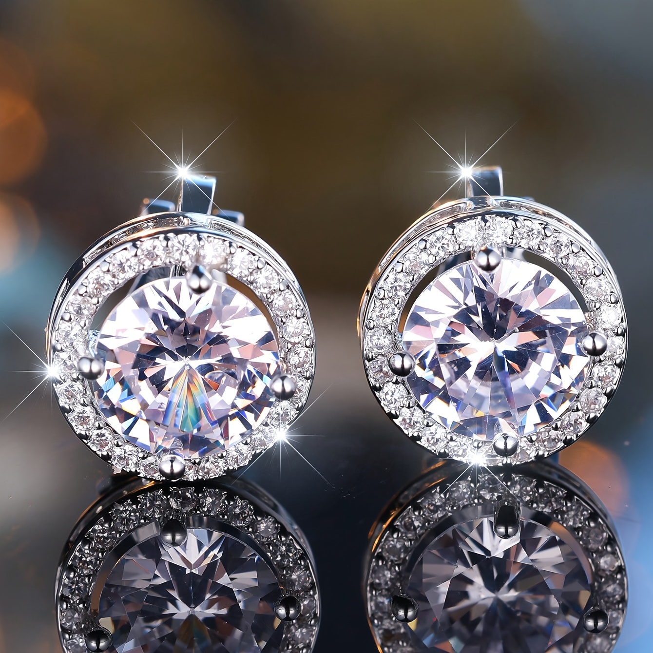 Round Zirconia Clip On Earrings for Wedding Dating