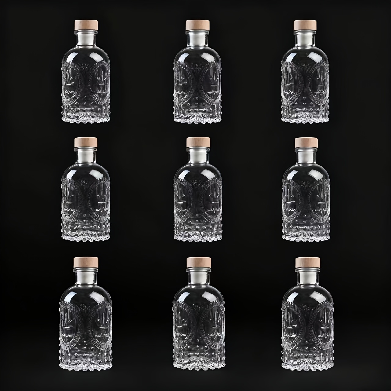 Transparent Relief Thickened Bottle Bottom Design Glass Bottle 200ml Suitable For Kombucha/beverage/oil//vase/juice Etc. With Cork Stopper