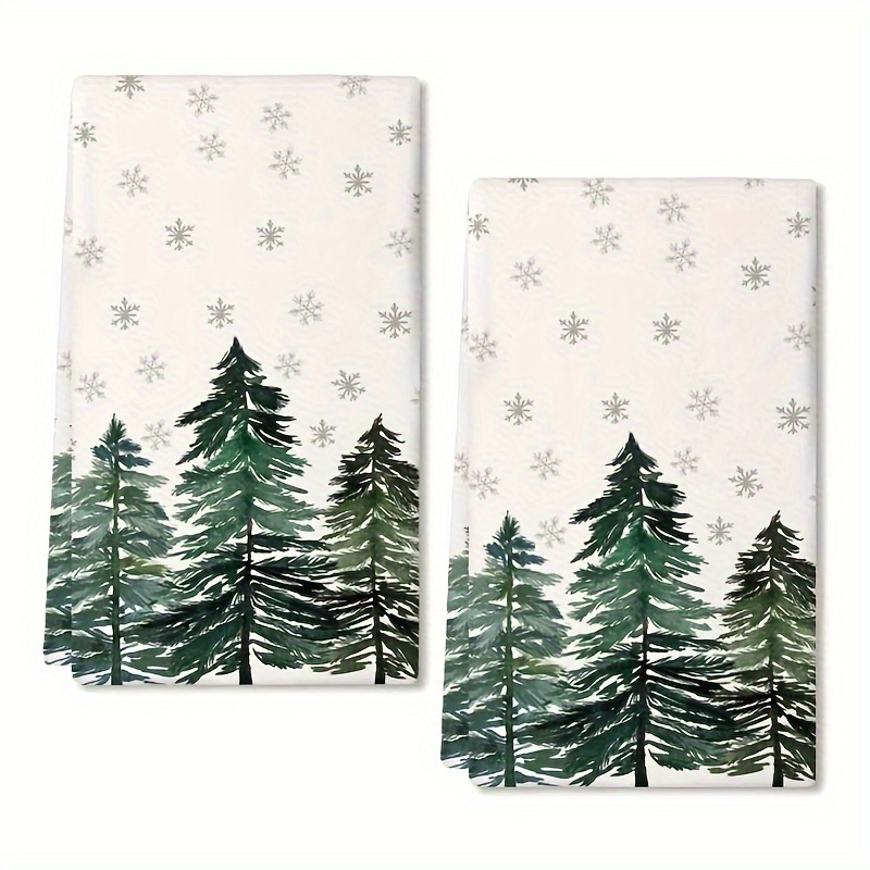 

Christmas Dish Towels - Set Of 2, Green Snowflake Design, Super Soft Polyester Dishcloths, Oblong Woven Kitchen Towels For Drying, Festive Farmhouse Decor, 16x24 Inch