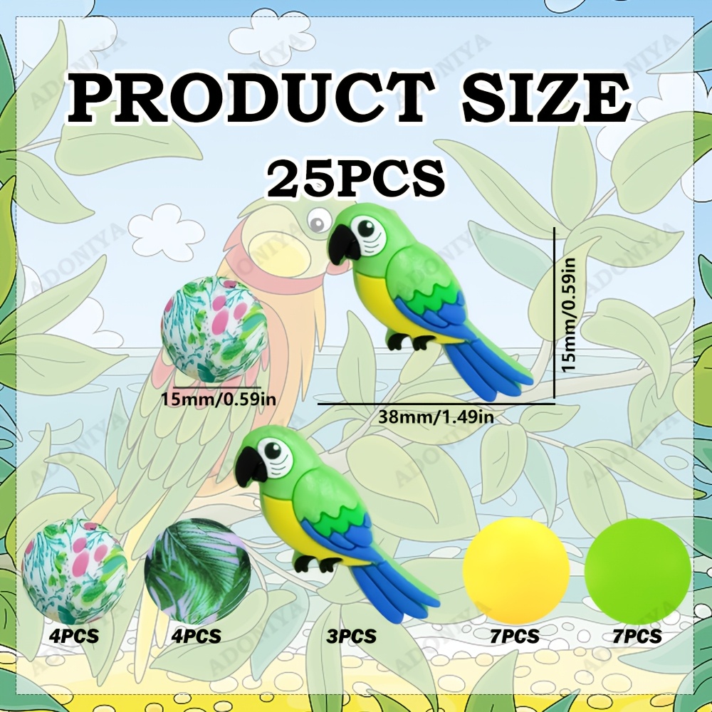 TEMU Ensemble de 25 perles en silicone de perroquet tropical, créations faites à pour passionnés, idéal pour stylos à perles, bracelets, , etc.