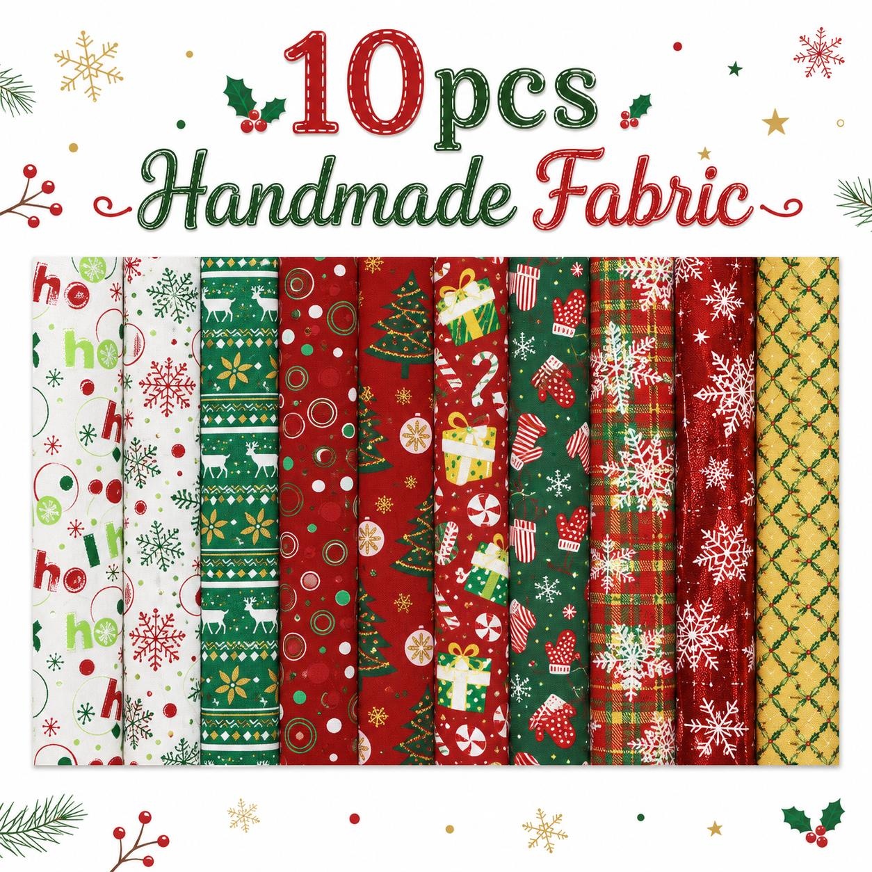TEMU 10pcs Vintage Snow Gift Christmas Theme Jelly Roll Fabric Strips 2.5x19.7inch Pre-cut 100% Polyester For Quilts, Table Runners, Placemats, Tote