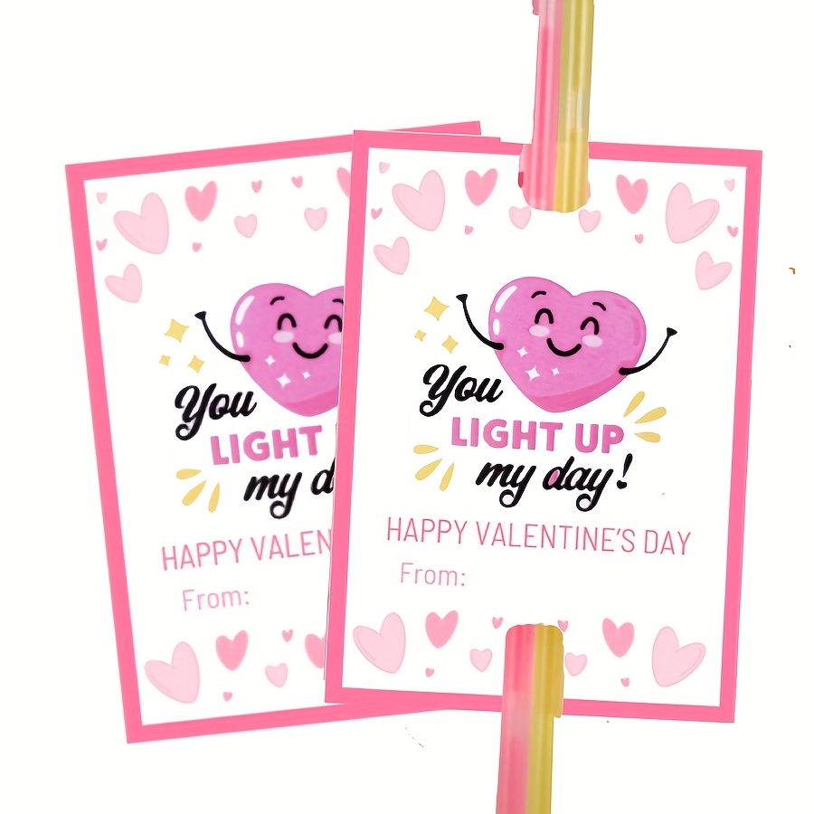 

30pcs Valentine's Stick Holders - Paper Non-electric Party Favors, Candy-free Gift Tags For Students, You Light Up Message Cards