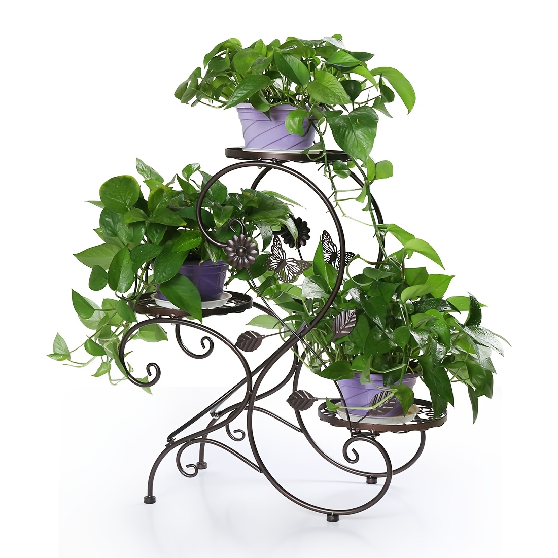 Image of 3-wheel Heavy-duty Metal Plant & Flower Pot Stand With Base - Indoor/outdoor Bronze Irregular Plant Stand, 60×26×64cm For,, - Sturdy Tripod For Pots, Shrubs, Small