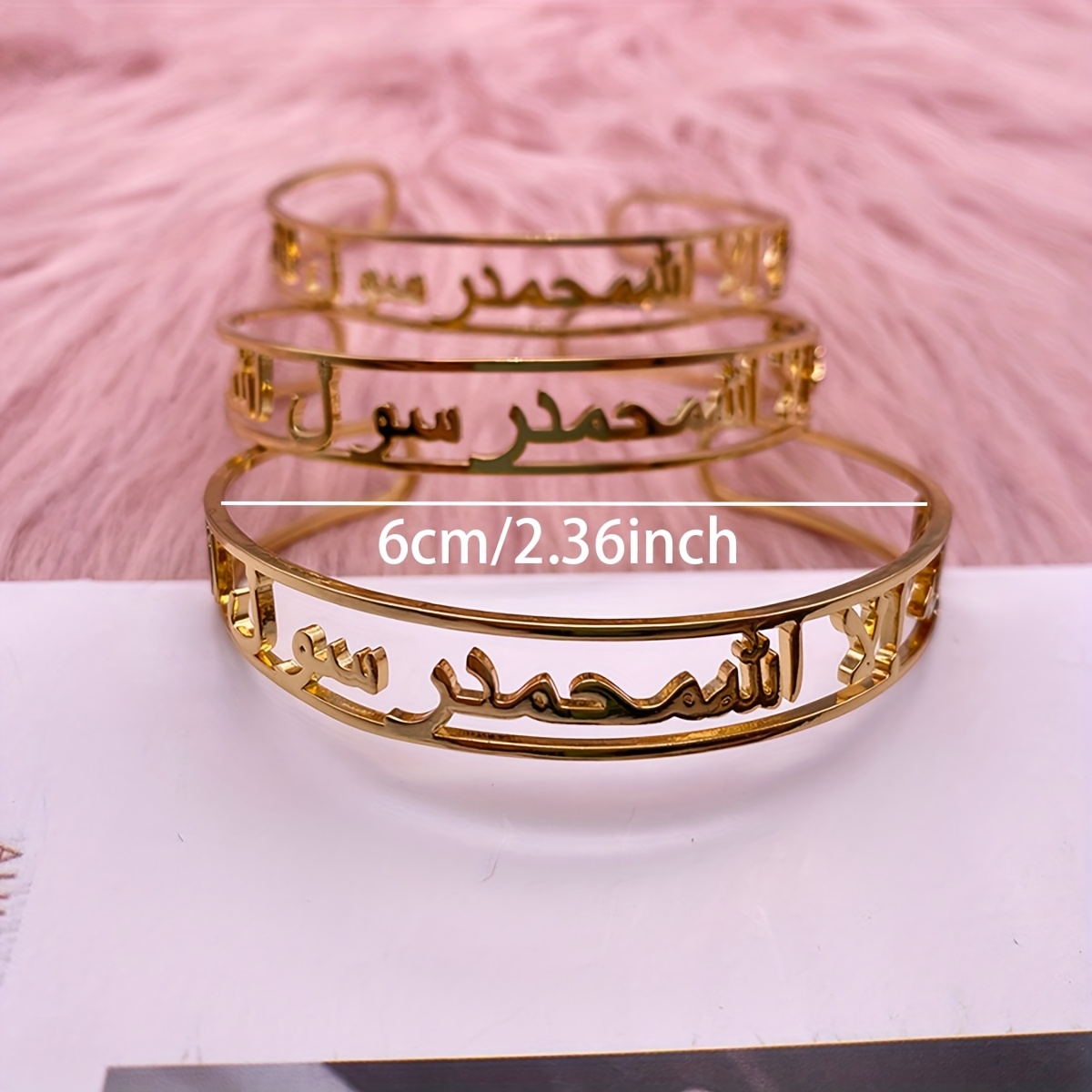 Stylish Open Bracelet with Personalized Arabic Names, Stainless Steel