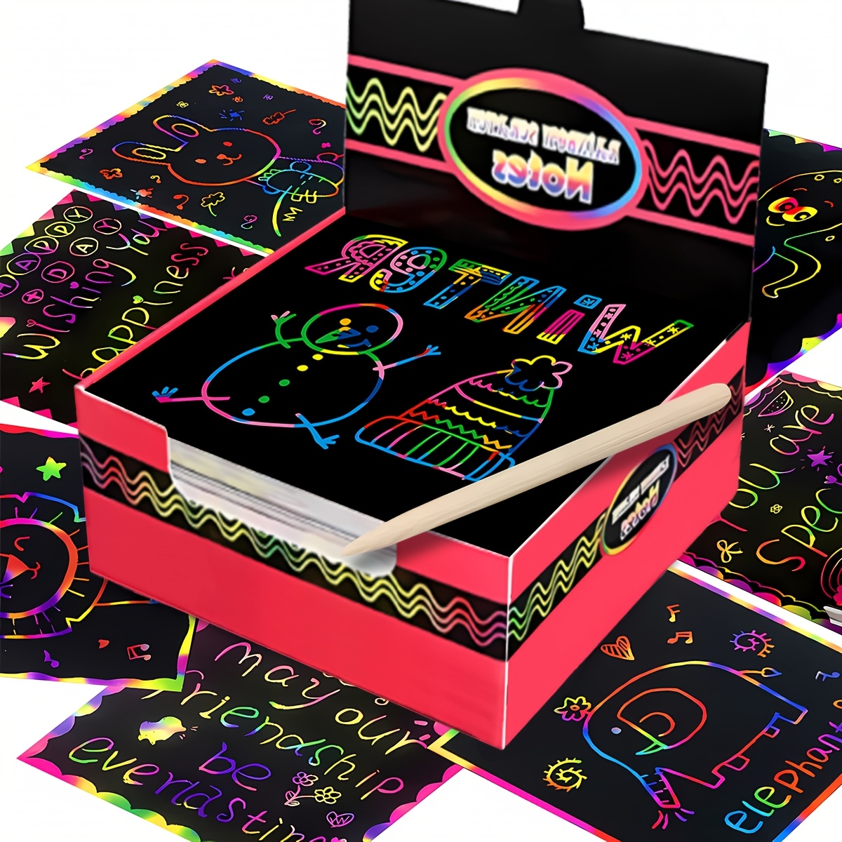 TEMU 100pcs - Notes, Scratch Paper Note Cards, Art Craft Kit, Birthday, Christmas, Halloween, Easter Game Activity Items - Perfect New Year Gift