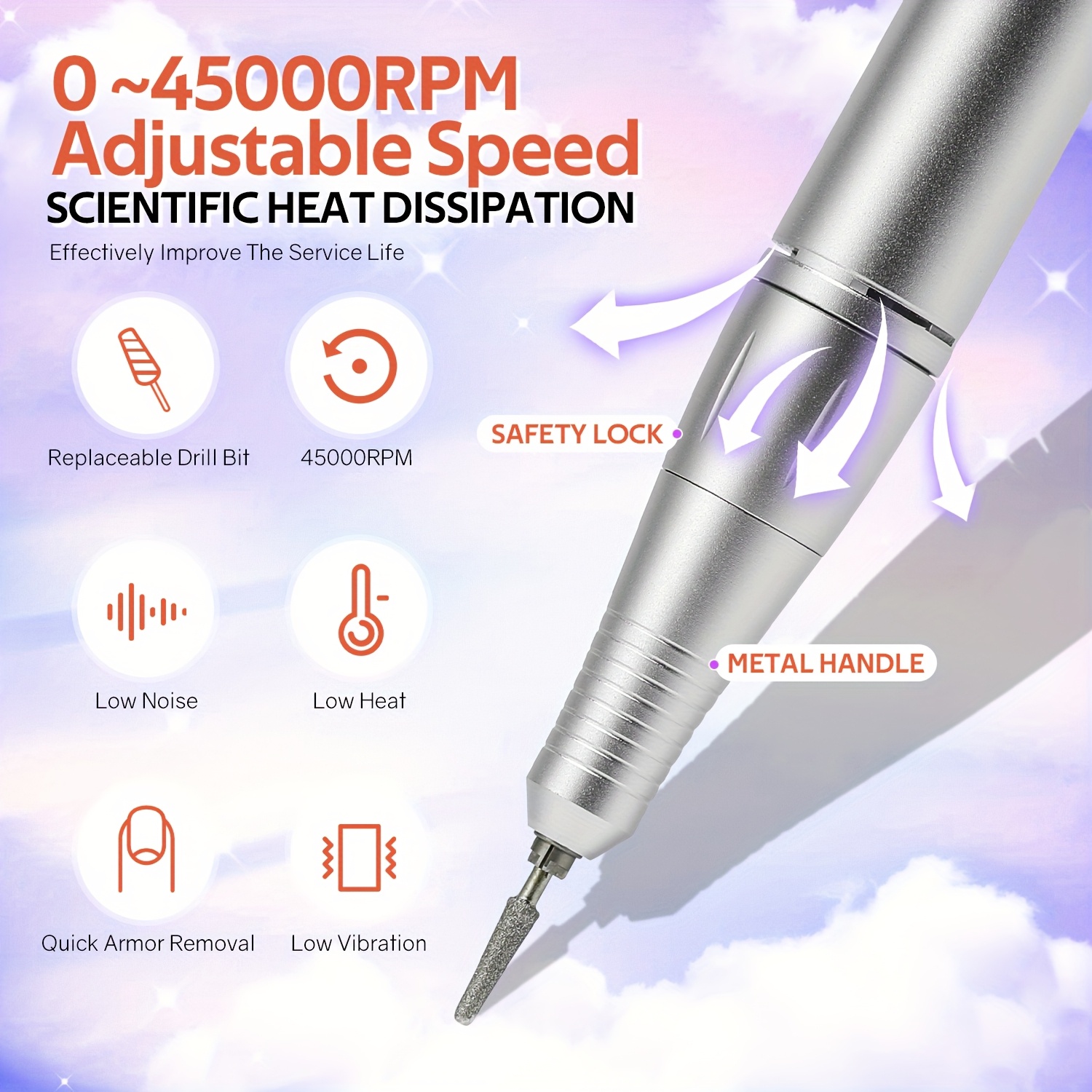 Portable Professional Electric Nail Drill Set, 45000 RPM