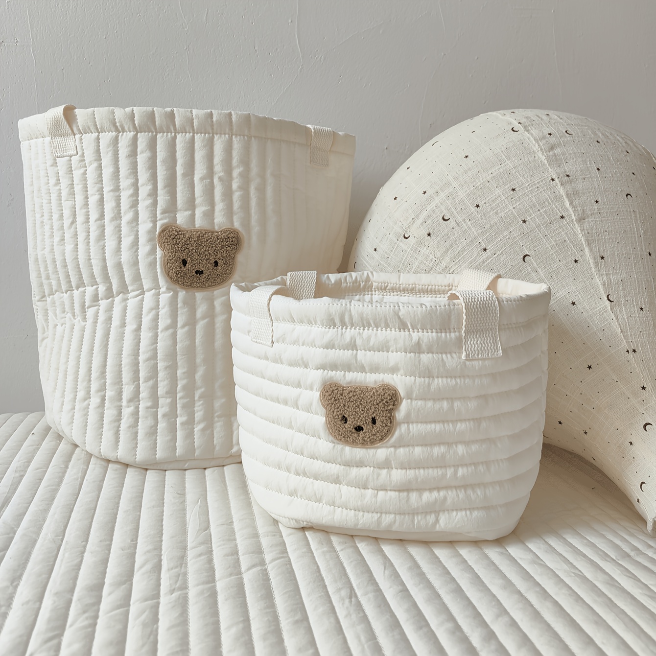 Cute Bear Head Round Storage Basket for Diapers