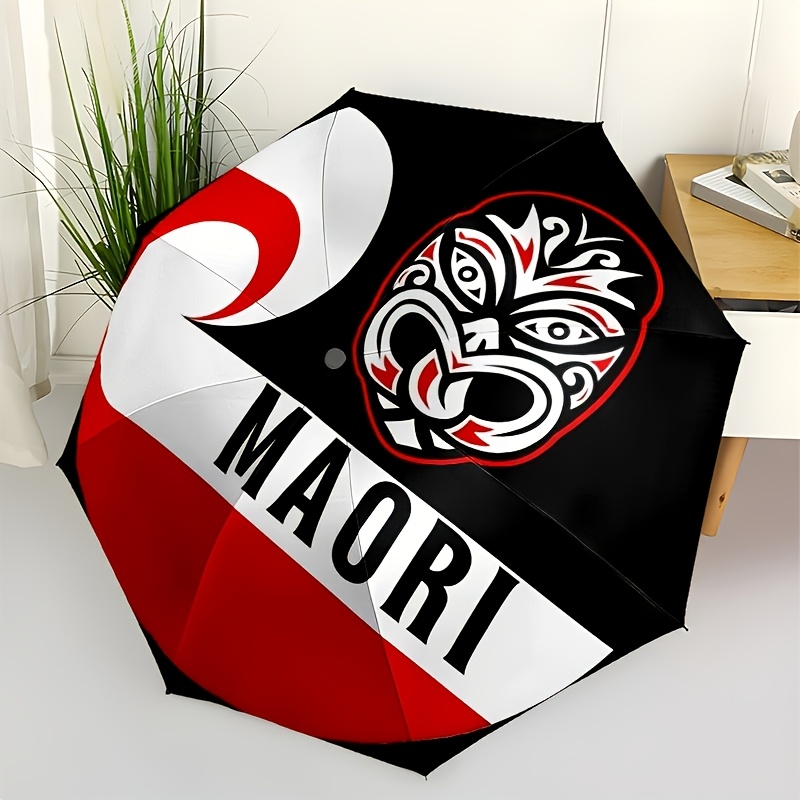 TEMU 1 Maori Tribal Print Umbrella, Featuring An 8-rib Folding Design With Automatic Opening, Stylish And Lightweight, An For Couples , And A Perfect