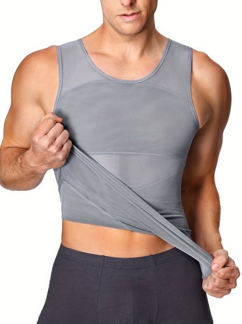 Artikelbild herren kompressions-bauchkontroll-schlankheitsformer – atmungsaktives ärmelloses tanktop mit doppelkreuzrücken, hochelastisches workout-shirt fürs gym, nach operationen & ganzjähriges tragen (eng anliegend)
