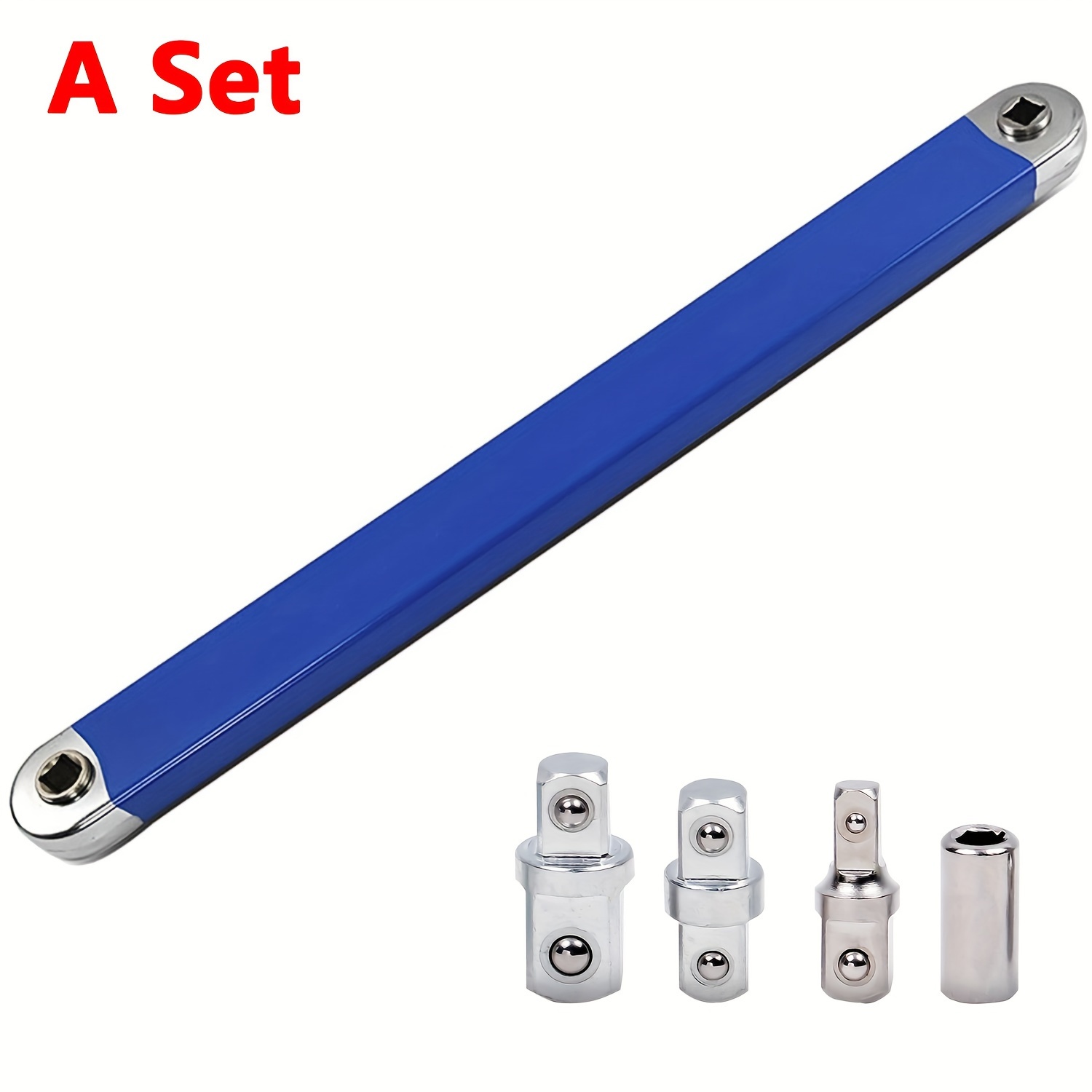 Image of Ratchet Wrench Extension Wrench Kit Auto Repair Offset Auxiliary Tool With 4-styles Square Drive Adapter Socket For Small Carbon Steel Material Blue/black