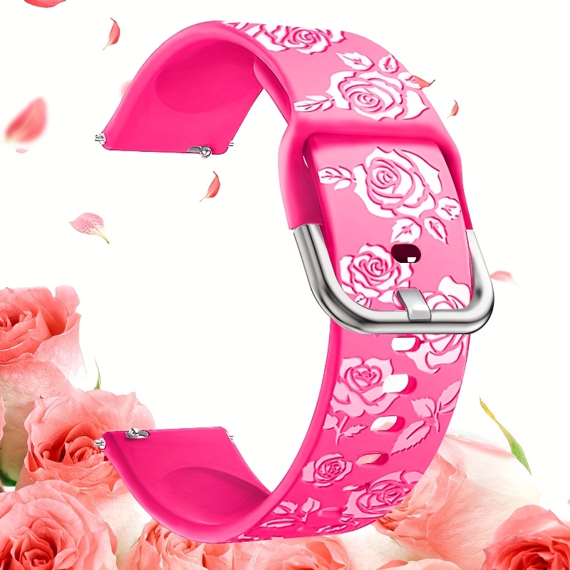 E-shop 1 Stück Weicher Silikonarmband Mit Rosendruck Für for galaxy Watch 7 6 5 4 40Mm 44Mm/5 Pro/6 Classic 47Mm/Watch 4 Classic/Active 2, 20Mm Weicher