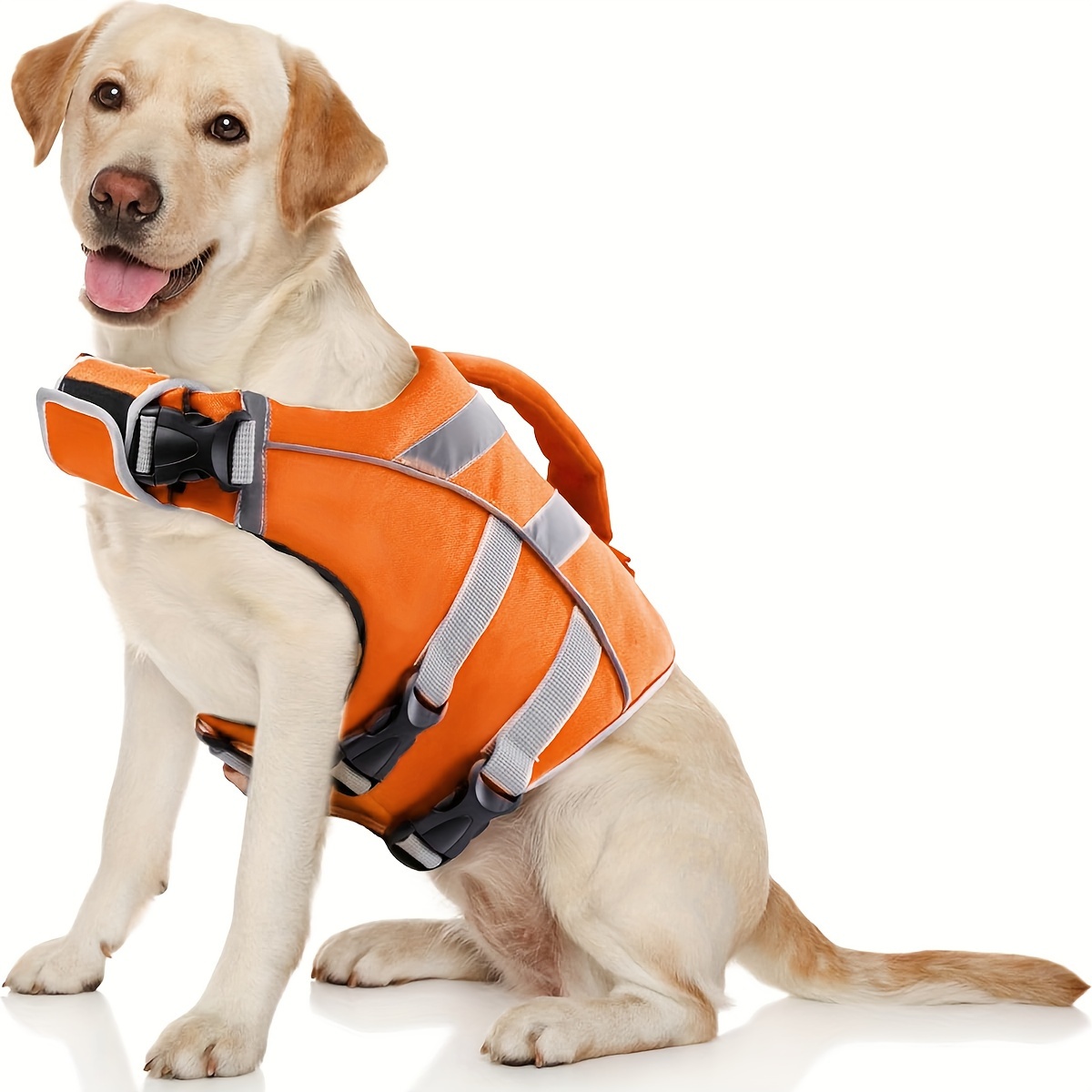 TEMU Waterproof Dog Life Jacket With Reflective Safety Stripes, Adjustable Extra-sticky Band & D-ring - Quick-, Lightweight Polyester Life Vest For