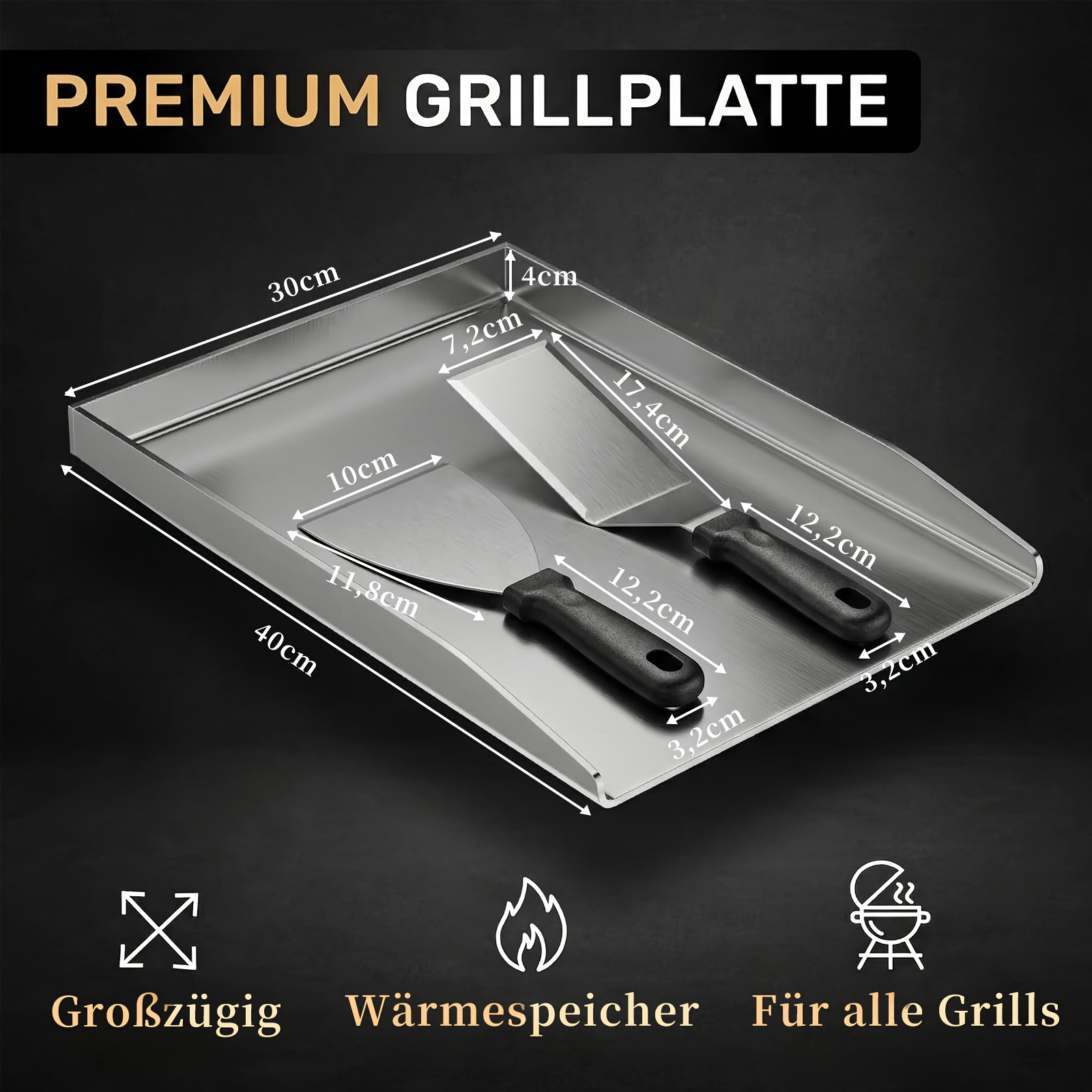 TEMU Stainless Steel Baking Pan, Solid Baking Pan, With Spatula, Very Suitable For Barbecue, Pancakes, Outdoor Barbecue Tools, Barbecue Baking Pan,