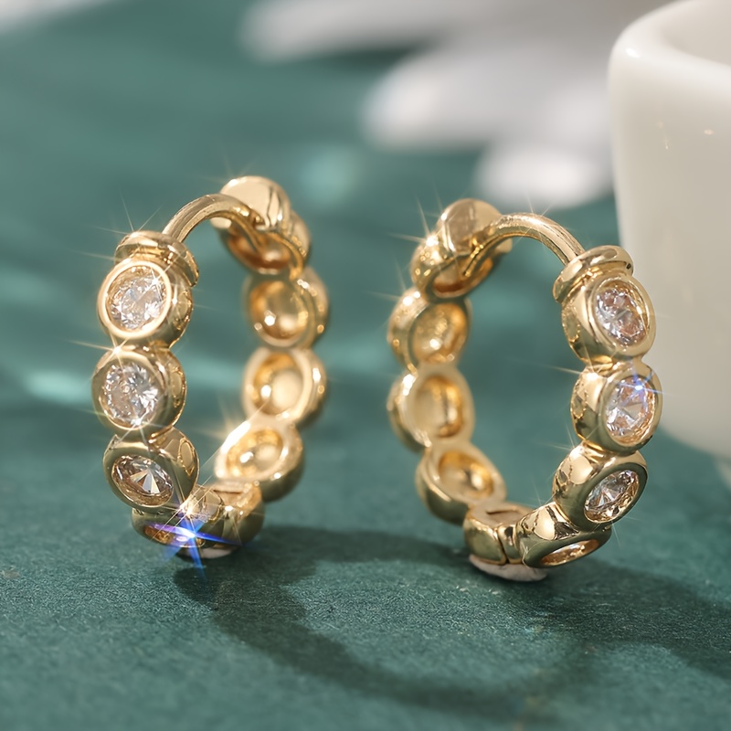 E-shop Vintage Kupfer Material Bubble Hoop Ohrringe Damen Luxus Kleine Goldene Hoop Ohrringe Eingelegt mit Synthetischem Zirkonia