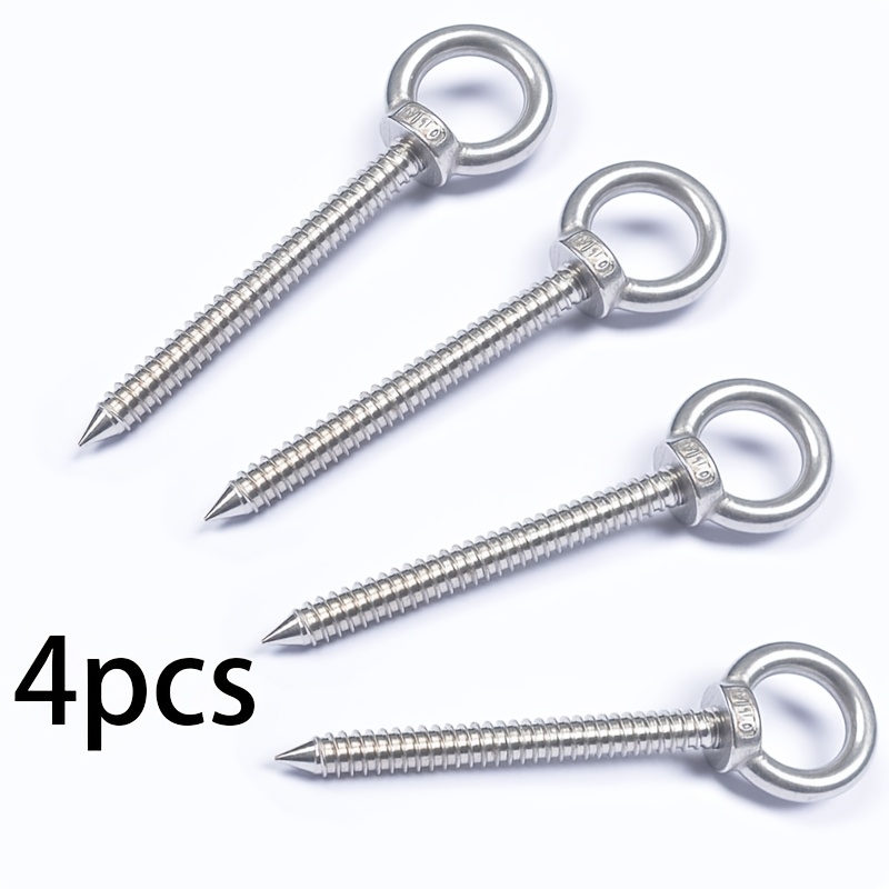 TEMU 4 Heavy-duty Self-tapping Eye Screws, Silvery Eye Hooks, Metal Spiral Ceiling Hooks, M5x80 Thread - Suitable For Diy Cork Crafts, Wooden Picture