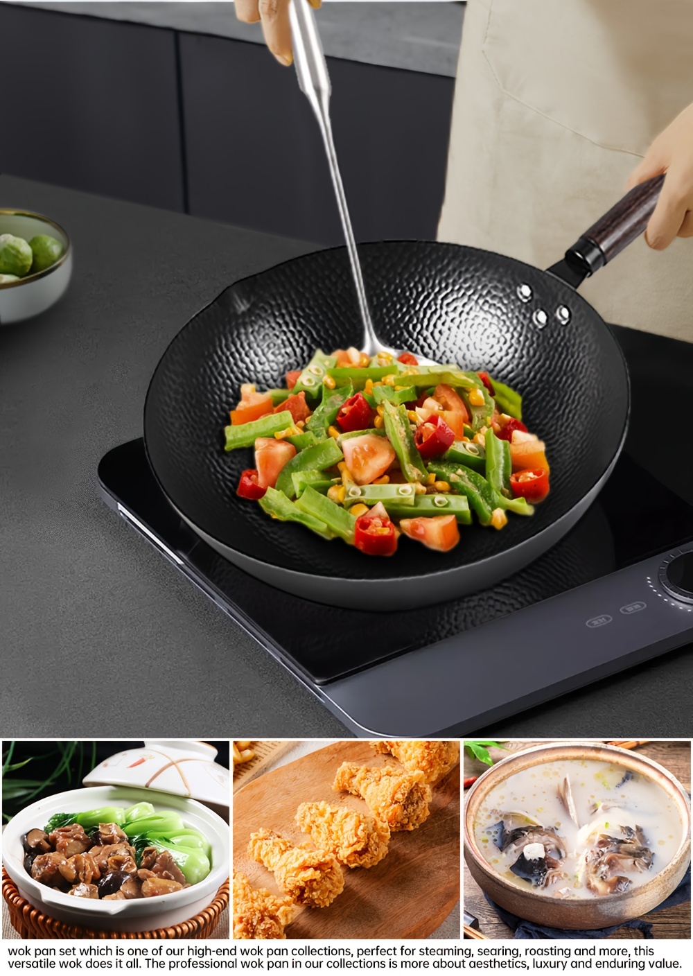 cast iron wok for chefs 32cm traditional chinese     versatile for induction gas electric ceramic stovetops rich in iron element safe non chemical coating professional   pan details 1