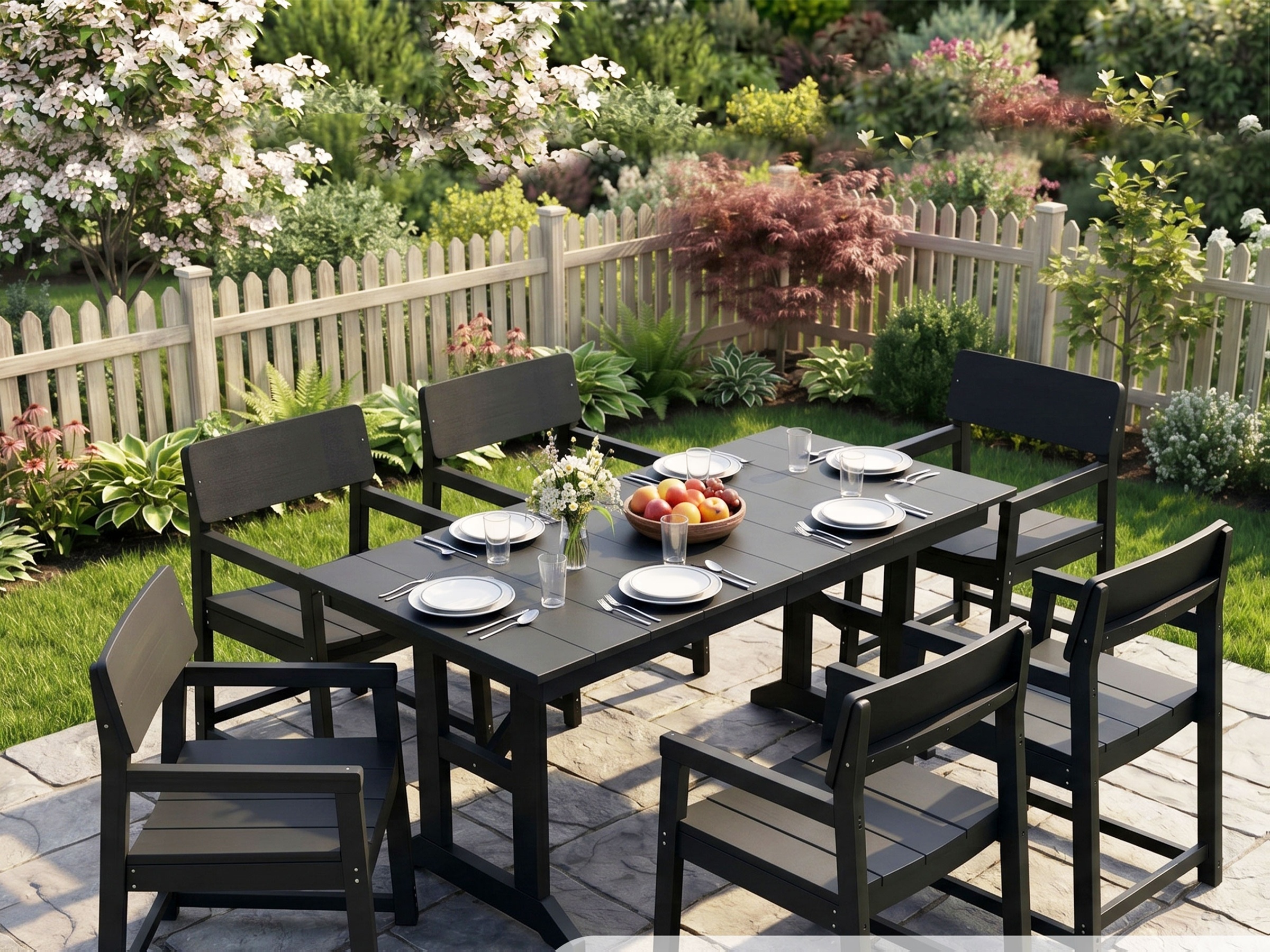 5- And 7pcs Patio Dining Set, Outdoor Table And Chairs, All Weather Furniture with Umbrella Hole for Backyard Garden Deck Lawn Pool