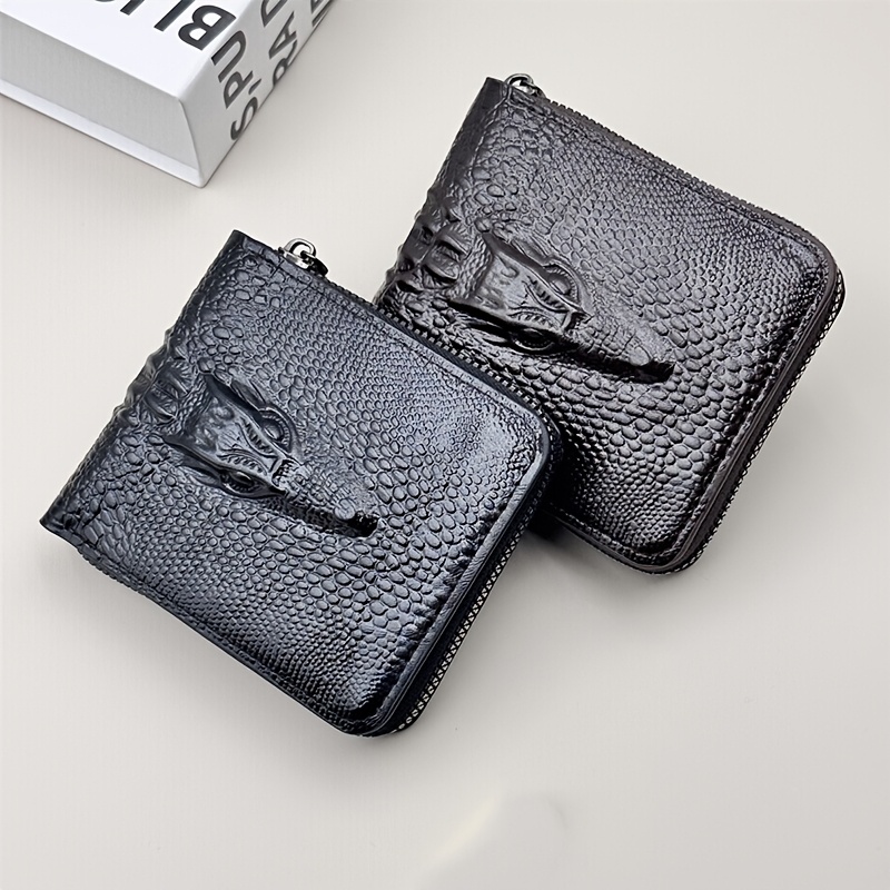 

Men' With Crocodile Pattern Zipper, Large Capacity Wallet Card Bag, Leather Multi Slot Change Storage Bag, High-quality And Texture, Clear Factory Direct Sales Wallet, Festival Gift For Men