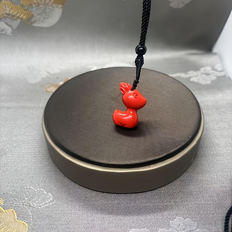 Natural Cinnabar Little Deer Zodiac Pendant Necklace, Unisex