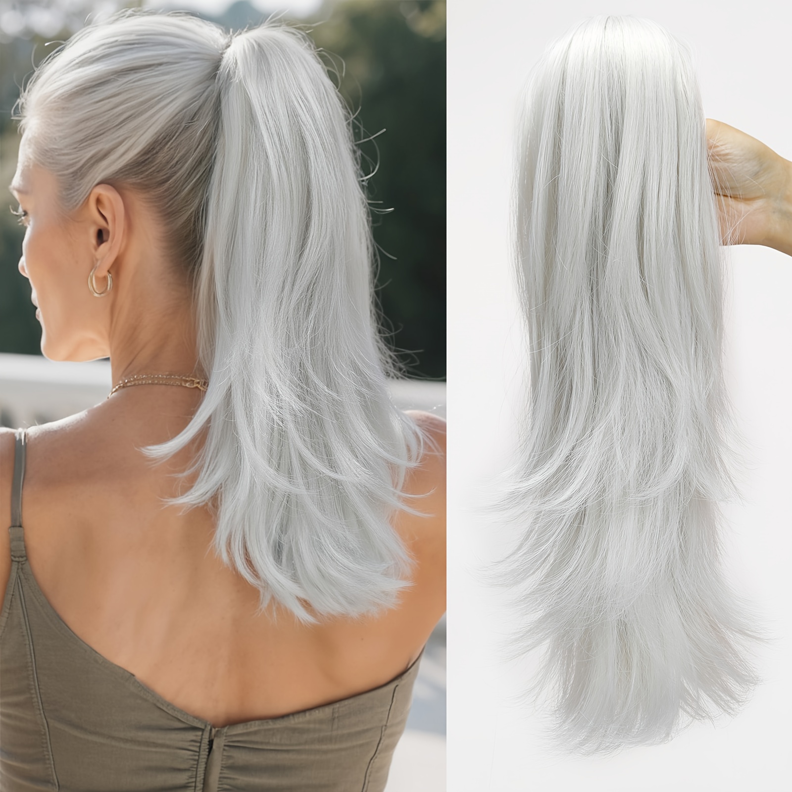16-inch 100g Clamping Style Medium-length High Ponytail Wig For Women | Curly Long Hair, Fashionable , Multiple Colors , Made From High-temperature Synthetic Fiber, Long-lasting And Frizz-resistant