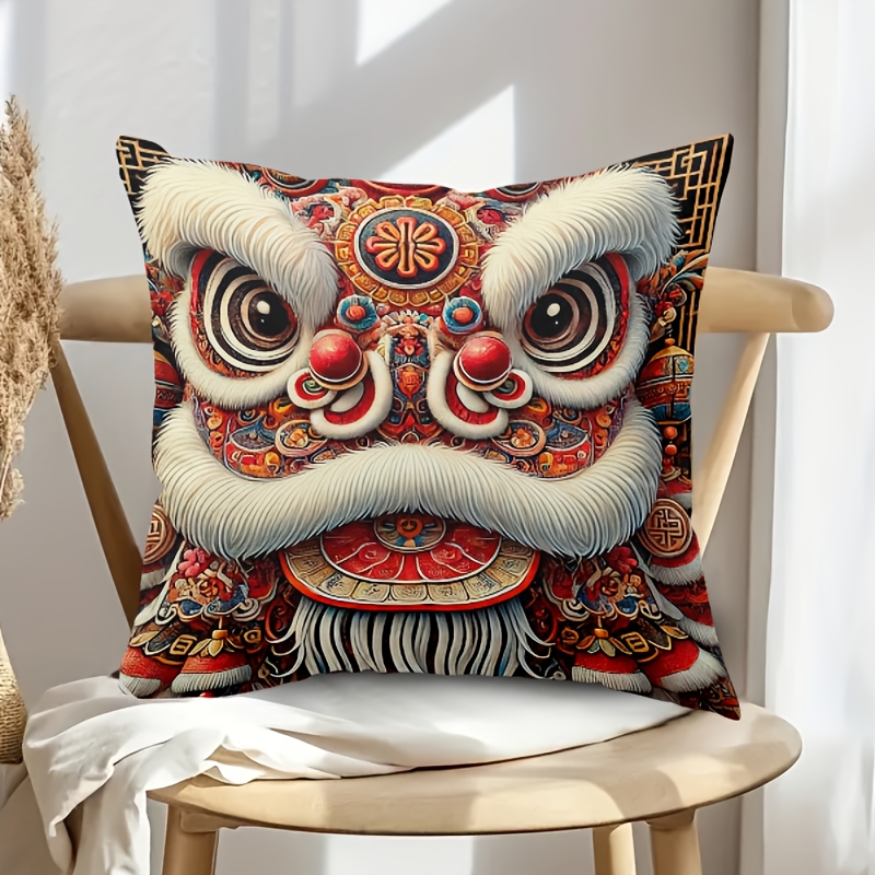 

Traditional Chinese Cushion Cover - Soft, Zippered Polyester Pillowcase For Sofa & Bed Decor, Machine Washable, Allergy-friendly (double-sided Print, No Insert), Chair, Holiday Decoration