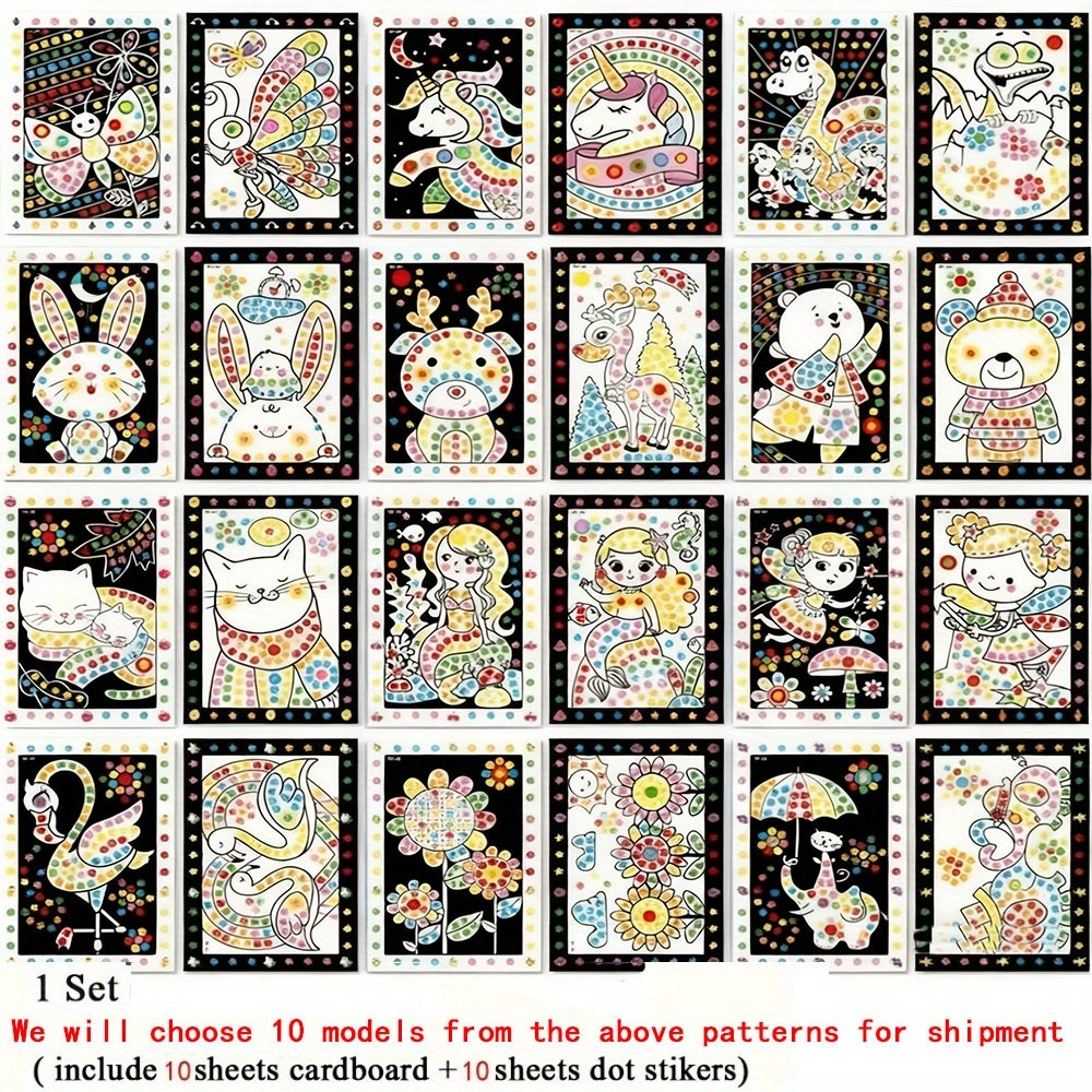 Image of 10 Sheets Funny Puzzle Dot Stickers For Kids - Cute Cartoon Animal Drawing Mosaic Stickers, Educational Training Toys, Mixed Colors, Single Use, Sticker Decals