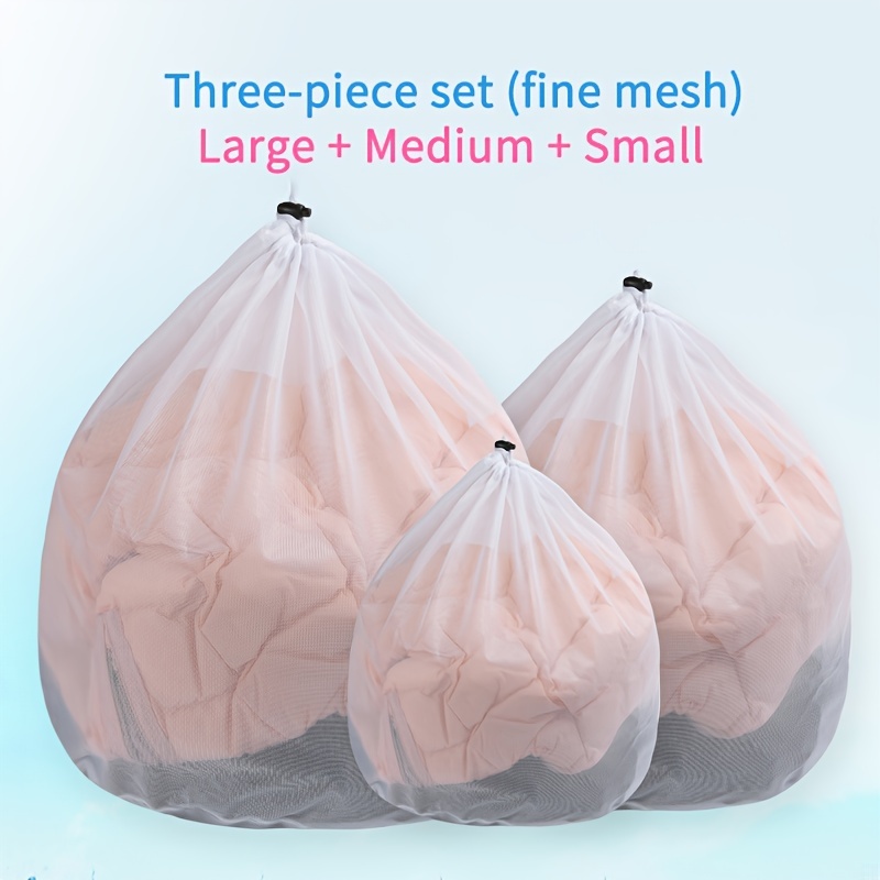 TEMU 3pcs Set Drawstring Protective Laundry Bag Machine Washing Underwear Net Bag Filter Washing Sweater Clothes Down Jacket Net Bag Deformation