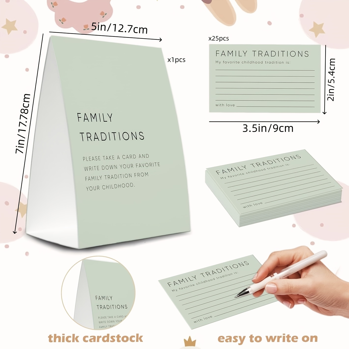 TEMU 1 Set Of Mouse Tail Grass Traditional Theme Stand (includes 25pcs Writing Cards), Minimalist Unisex Desktop Triangular Stand And Card Set, Card