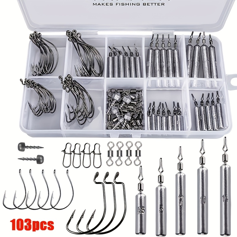 Image of 103/123pcs Fishing Weights Fishing Sinker Drop Shot Weights Fishing Weights Kit Drop Shot Rig Wacky Hooks Offset Hooks Fishing Tackle