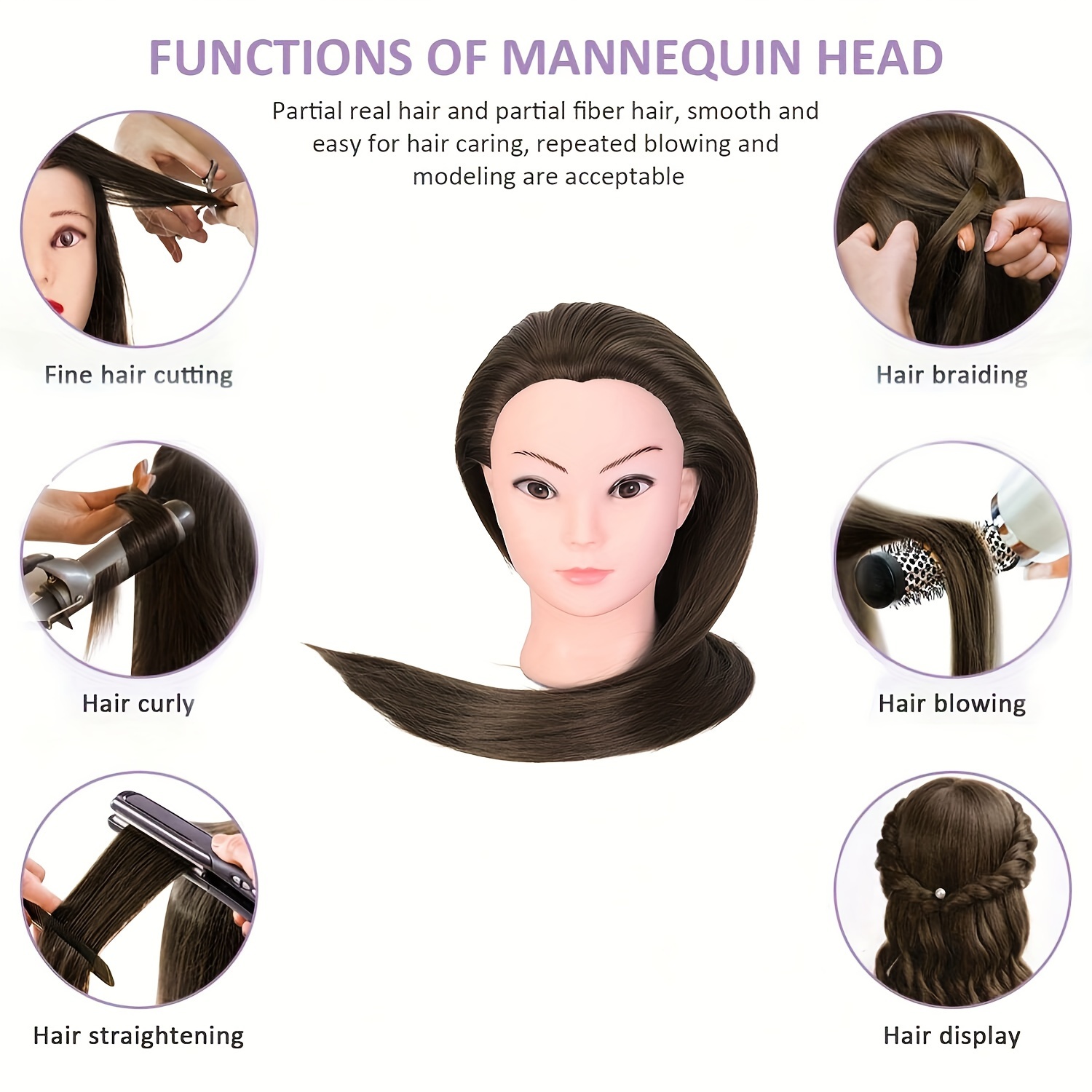 PERFEHAIR Friseur-Übungskopf 24 Zoll Mit Synthetischem Haar & Tisch-Schraubstock – Ideal Zum Flechten, Schneiden & Stylen üben