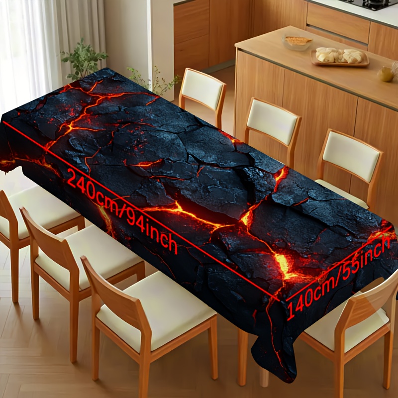 TEMU 1 de mantel decorativo moderno con estampado de de grietas de lava, material de poliéster, disponible rectangular o redonda, ideal para uso