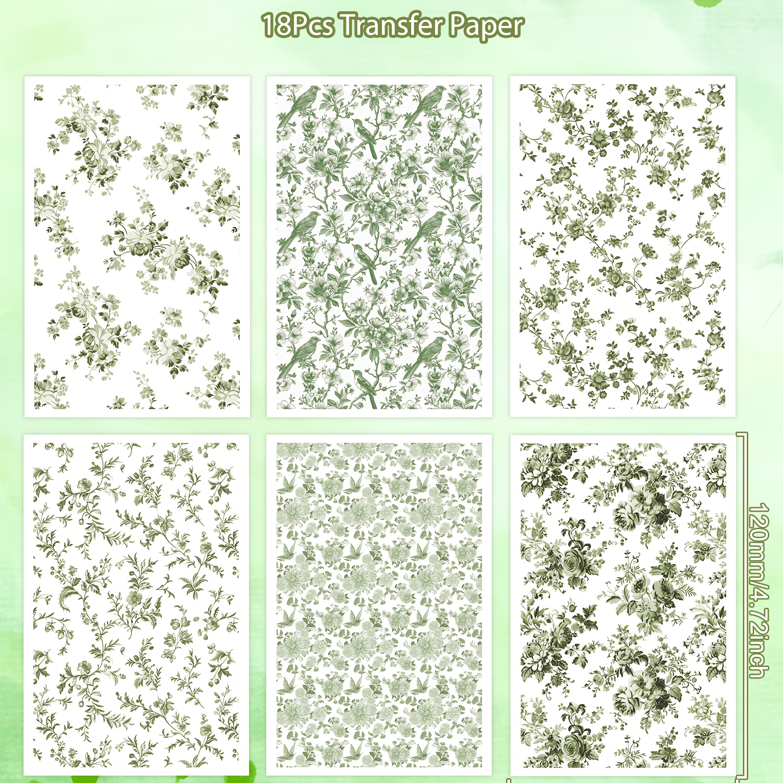 TEMU Puocaon Green Flower Clay Transfer Paper - 18pcs Chinoiserie Flower Transfer Sheets For Polymer Clay Brown Floral Earrings Design Jewelry Making
