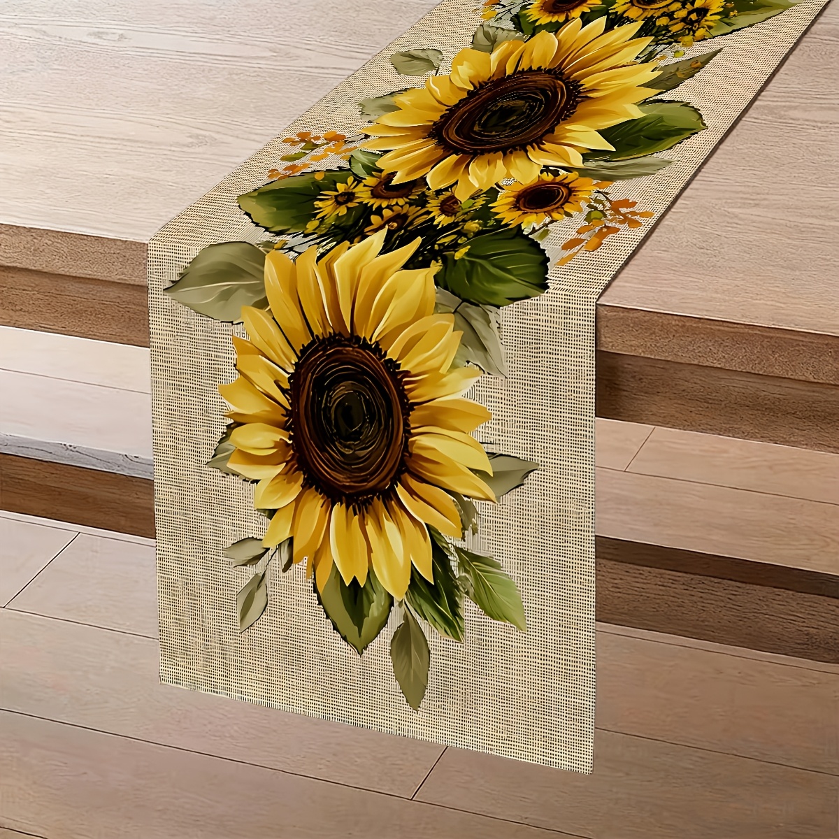 TEMU 1 pièce, Drapeau de table de avec impression . Il des naturels que des tournesols et des feuilles vertes, adapté à divers styles de maison. Il