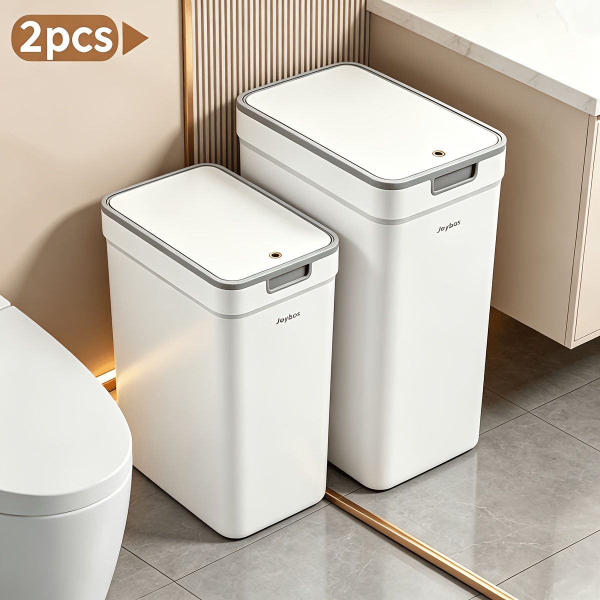 TEMU 2pcs Modern Push-down Lid Trash Can With Odor-proof Seal - Press-to-, Suitable For Kitchen, Bathroom, Office, Hotel, Bedroom, Public Spaces, And