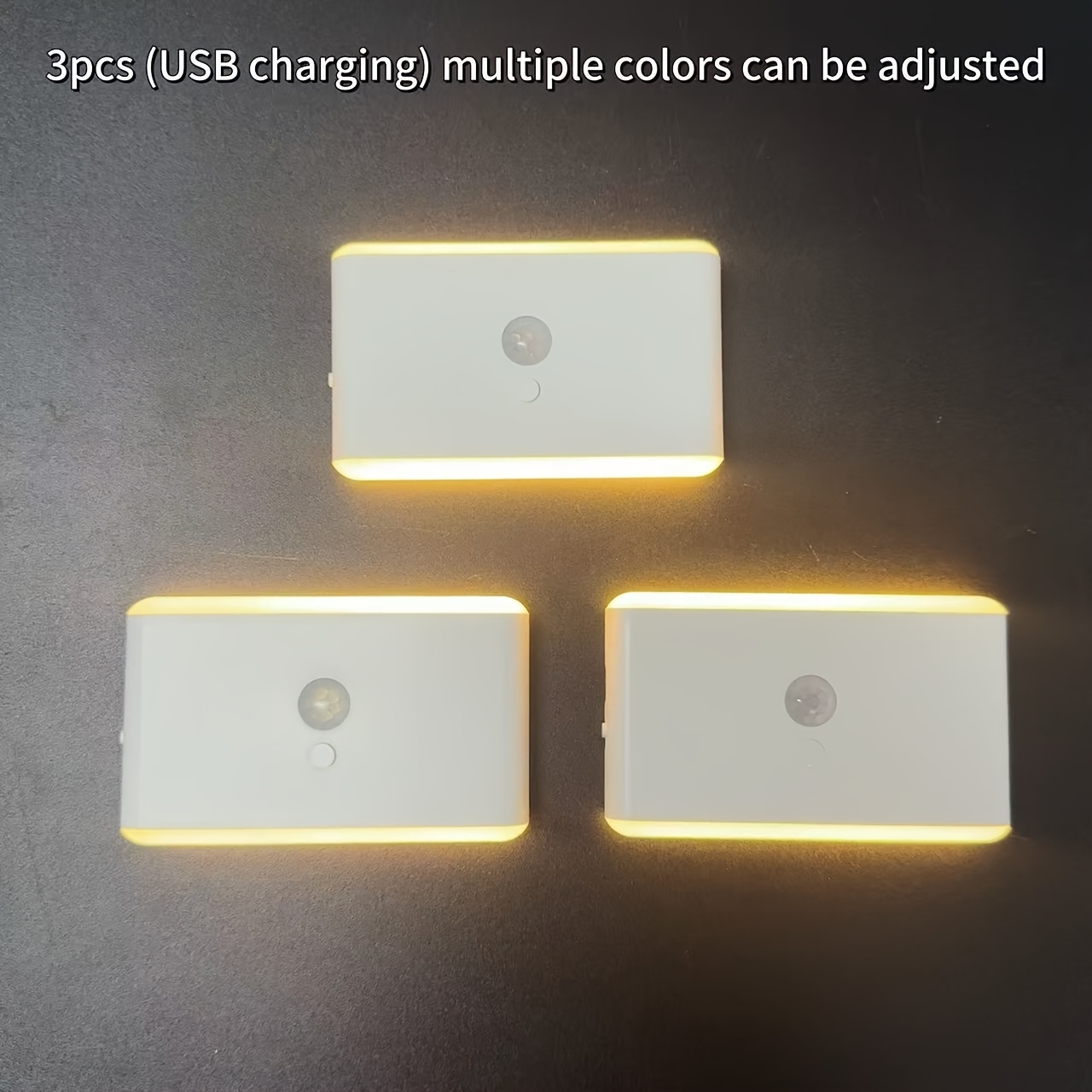 TEMU 1/2/3 piezas Luz LED Recargable USB con Sensor de Movimiento | Ajuste Multicolor, Luz de Pared Fácil de Instalar, Iluminación RGB para Gabinete