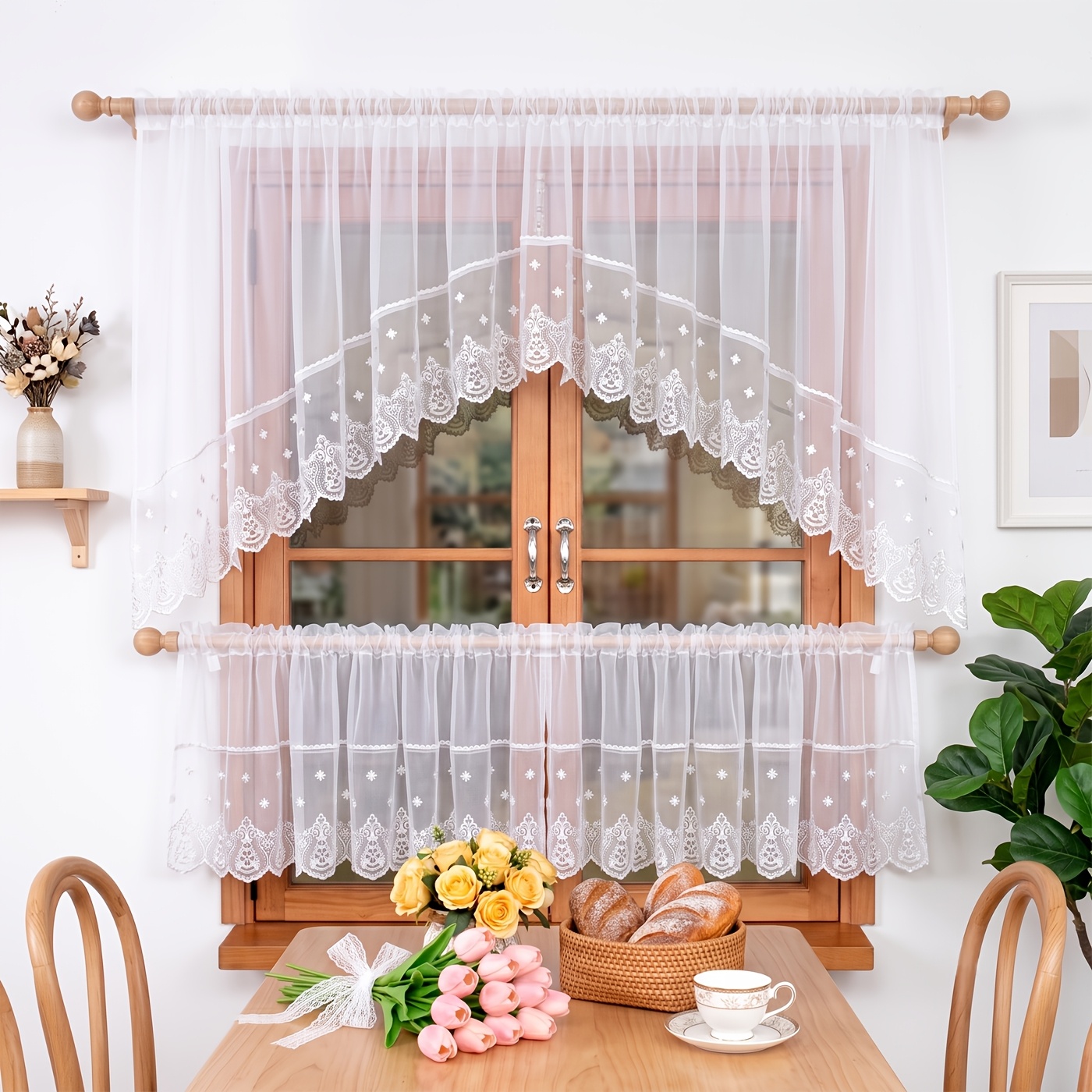 Image of 1set Fhflyinghome Lam618wb6061 Model Embroidered Lace Pleated Jacquard Bedroom Living Room Curtain Daily Festival Wedding Decoration Curtain