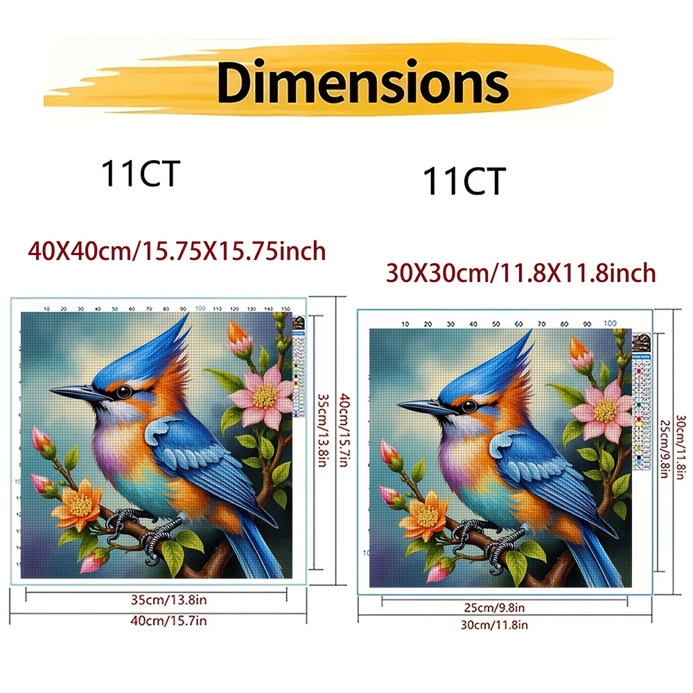 Cross Stitch Embroidery Kit, Colorful Birds on Flower Branches