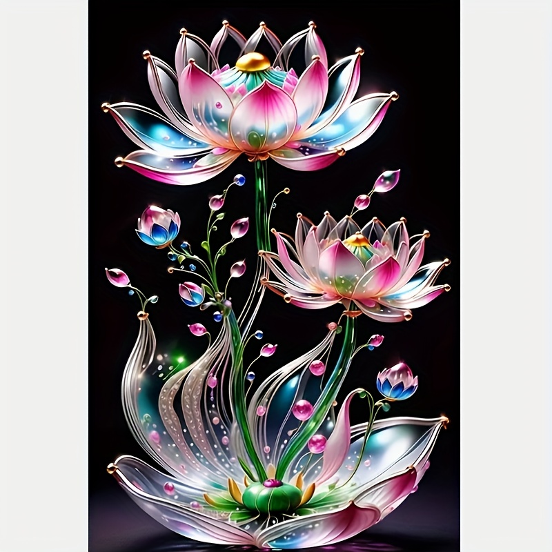 

5d Diy Diamond Art Painting Kits For Adults, Lotus Round Diamonds, Diamond Art For Decor