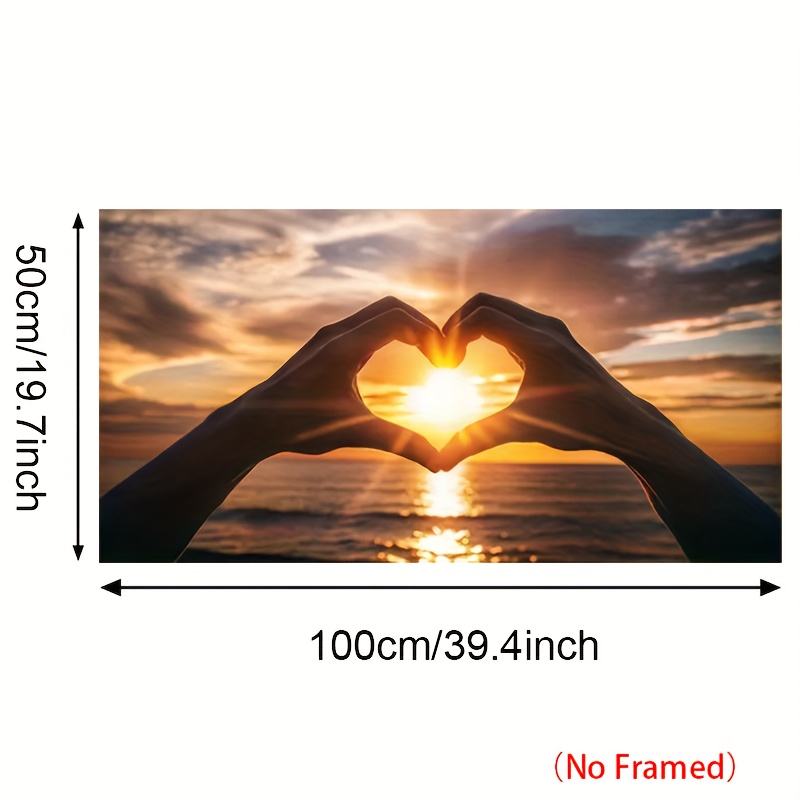 TEMU Poster d' su Tela 2D Piatto, 1 Pezzo, che Formano un Cuore con al Tramonto sul Mare, Decorazione Senza Cornice per Stanze e Casa, Dimensione