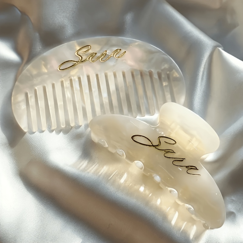 TEMU 2pcs Set: Comb + Claw Clip, Personalized Custom Women's Claw Clip Set, Women's Hair Clips, Bridesmaid Comb And Hair Clips, Mother's Day Gift,