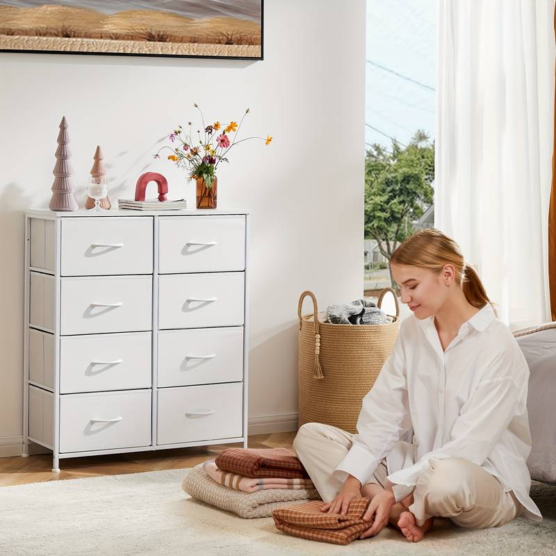 FDW 8-Drawer Fabric Dresser – Bedroom Storage Chest With Metal Frame And Wooden Top, 36"H X 32"L X 12"W