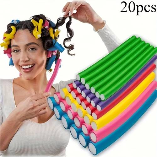 20pcs flexible heatless hair rollers soft foam twist rods for diy styling random colors