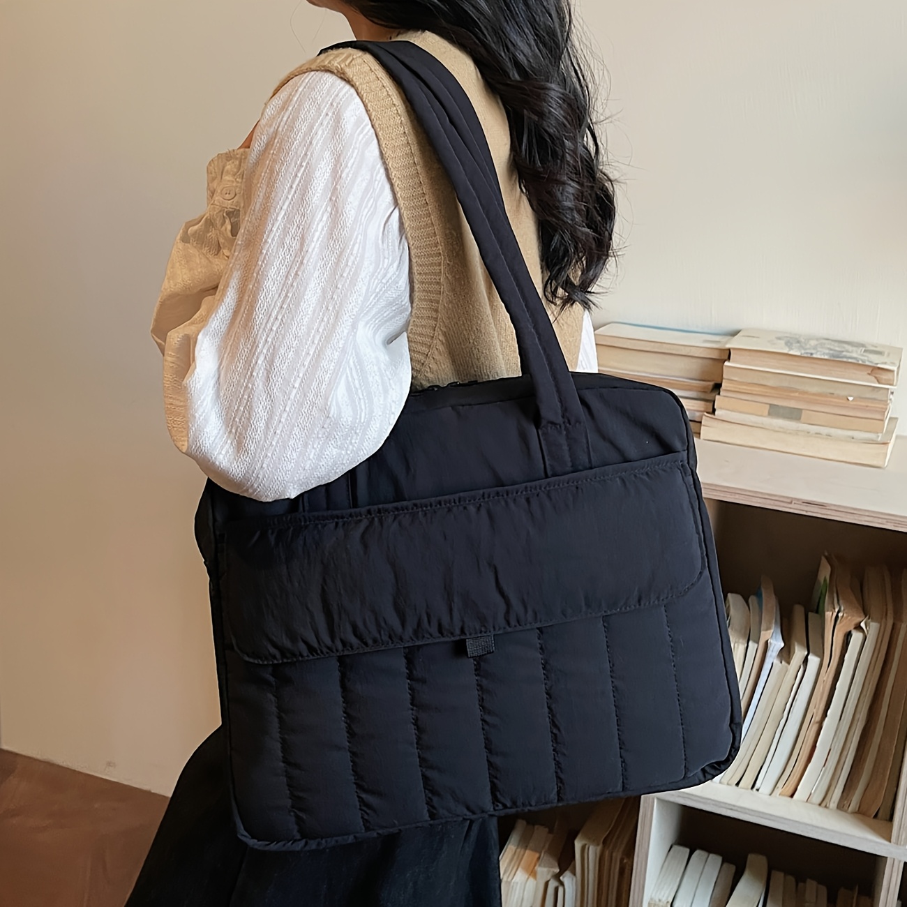 Laptop Tragetasche Für Damen Gesteppte Schultertasche Groß_voghion.com